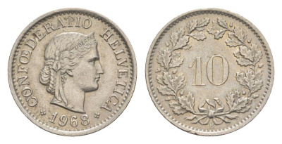 Швейцария 10 раппенов 1968 B KM 27 медно-никель 4532-1267