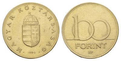 Венгрия 100 форинтов 1994 KM 698 латунь aUNC 92-257