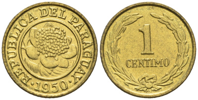 Парагвай 1 сентимо 1950  KM 20 алюминиевая бронза  aUNC  220-959
