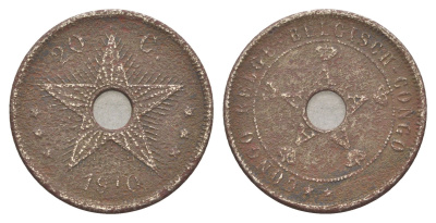 Бельгийское Конго 20 сантимов 1910 KM 19 медно-никель 4650-424