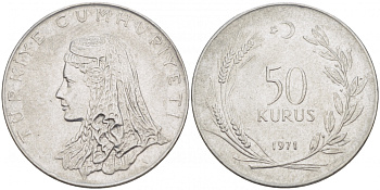 Турция 50 курушей 1971 Анатолийская невеста KM 899 нержавеющая сталь 4529-1217