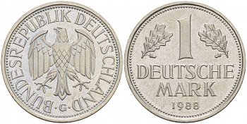 ФРГ 1 МАРКА 1988 G KM 110 J 385 медно-никель 87-1553