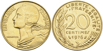 Франция 20 сантимов 1976 тип Marianne KM 930 медь алюминий никель    4177-114