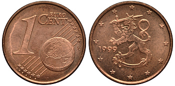 Финляндия 1 евроцент 1999 KM 98 сталь плакированная медью XF-UNC 4181-168