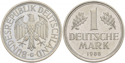 ФРГ 1 МАРКА 1988 G KM 110 J 385 медно-никель 87-1553