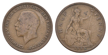 Великобритания 1/2 пенни 1935 Георг V (1910-1936) KM 837, Spink 4058 бронза 4662-1037