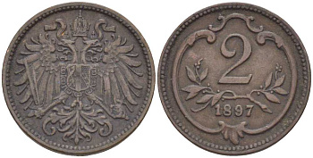 АВСТРИЯ 2 ГЕЛЛЕРА 1897 ФРАНЦ ИОСИФ (1846-1918) KM 2801 бронза 201-948