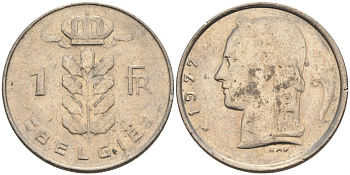 Бельгия 1 франк 1977 Belgie KM 143.1 медно-никель 4395-1015