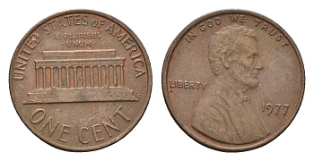 США 1 цент 1977 Авраам Линкольн KM 201 медь цинк 4674-518