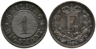 ДАНИЯ 1 СКИЛЛИНГ РИГСМОНТ 1856 ФРЕДЕРИК VII (1848-1863) KM 763 (С135) бронза 28-1135