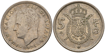 Испания 5 песет 1975 (80) Хуан Карлос I (1975-2014) KM 807 медно-никель 210-323