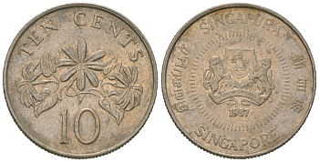 Сингапур 10 центов 1987 KM 51 медно-никель 4618-456