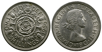 Великобритания 2 шиллинга (флорин) 1966 Елизавета II (1952-2022) KM 906, Spink 4146 медно-никель 4382-732