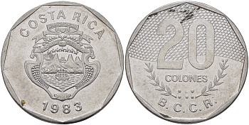 КОСТА-РИКА 20 КОЛОН 1983 v KM 216.1 нержавеющая сталь 82-133