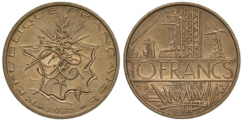 Франция 10 франков 1978 тип Матье KM 940, Le Franc 365.11-12 никель латунь 4123-621