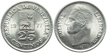 Венесуэла 25 сентимо 1977 Симон Боливар KM 50.2 никель 4392-953