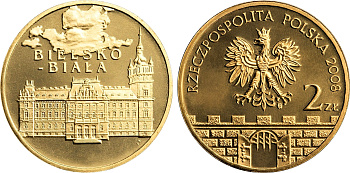 Польша 2 злотых 2008 MW, серия города Польши, Бельско-Бяла KM 663 нордик UNC 4676-523