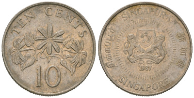 Сингапур 10 центов 1987 KM 51 медно-никель 4618-456