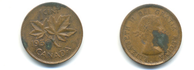 Канада 1 цент 1956 Елизавета II (1952-2022), кленовый лист KM 49 бронза 177-1319