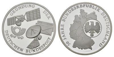 ФРГ МЕДАЛЬ 1989 50 ЛЕТ ФРГ, КОСМОС, 40 мм, 19,9 гр серебро PROOF 00-00