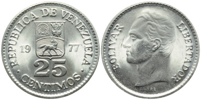 Венесуэла 25 сентимо 1977 Симон Боливар KM 50.2 никель 4392-953