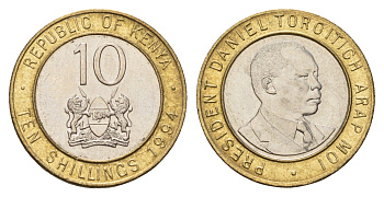 Кения 10 шиллингов 1994 Дэниэл арап Мои KM 27 биметалл UNC 4662-456