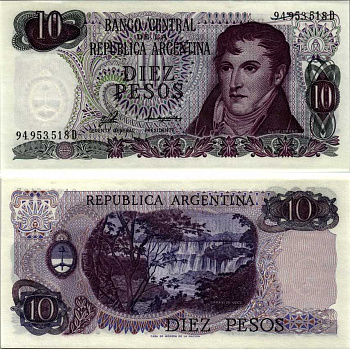 АРГЕНТИНА 10 ПЕСО 1976 СЕРИЯ D 94953, МАНУЭЛЬ БЕЛЬГРАНО Pick 300, Bottero 2361 бумага UNC (ПРЕСС) 6352-23-2-1