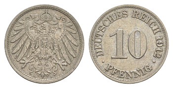 Германия 10 пфеннигов 1912 A, Вильгельм II (1888-1918) KM 12, J. 13 медно-никель 4644-1212