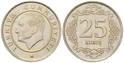 Турция 25 курушей 2019 KM 1242 медно-никель 4610-1117