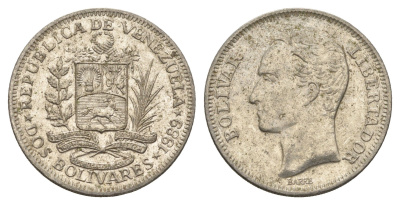 Венесуэла 2 боливара 1989 Симон Боливар Y 43a сталь плакированная никелем 4662-947