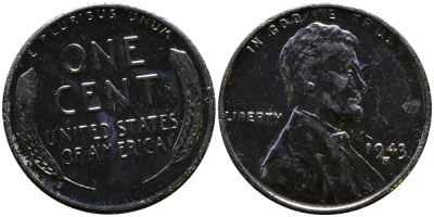 США 1 цент 1943 S (Сан-Франциско), Авраам Линкольн KM 132 a сталь плакированная цинком 4392-1238