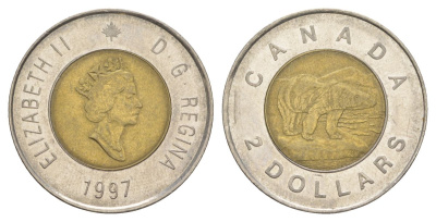 Канада 2 доллара 1997 Елизавета II (1952-2022), полярный медведь KM 270 биметалл 4631-833