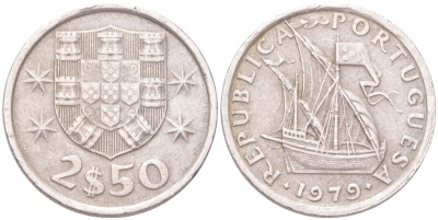 Португалия 2,5 эскудо 1979 KM 590 медно-никель 4611-926