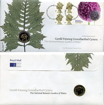 Великобритания 1 фунт 2000 Елизавета II (1952-2022), в оригинальном конверте, с марками, первый день гашения KM 1005, Spink J15 никель латунь BU 4-3-8-03