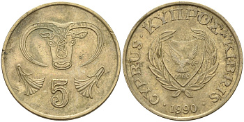 Кипр 5 центов 1990 KM 55.2 никель латунь 4141-946