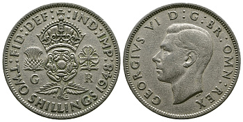 Великобритания 2 шиллинга (флорин) 1948 Георг VI (1936-1952) KM 865, Spink 4102 медно-никель 4381-1131