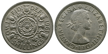 Великобритания 2 шиллинга (флорин) 1961 Елизавета II (1952-2022) KM 906, Spink 4146 медно-никель 4382-233