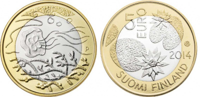 Финляндия 5 евро 2014 серия природа севера, вода KM 200 биметалл UNC M21-9