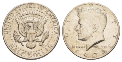 США 1/2 доллара (50 центов) 1974 Джон Кеннеди KM 202b медь плакированная медно-никелем aUNC 4536-1013