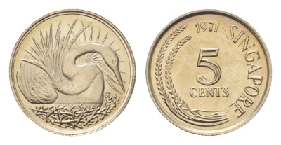 Сингапур 5 центов 1971 змеешейка KM 2 медно-никель  UNC  M82-03