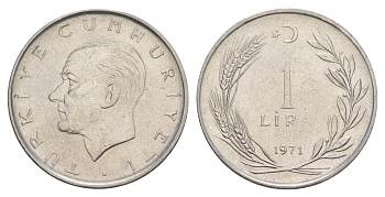 Турция 1 лира 1971 Кемаль Ататюрк KM 889a.2 нержавеющая сталь 4648-745