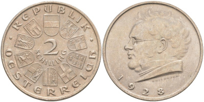 Австрия 2 шиллинга 1928 100 лет со дня смерти Франца Шуберта KM 2843 серебро 4536-833