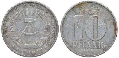 ГДР 10 ПФЕННИГОВ 1963 А алюминий 62-724