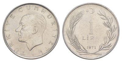 Турция 1 лира 1971 Кемаль Ататюрк KM 889a.2 нержавеющая сталь 4648-745