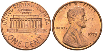 США 1 ЦЕНТ 1973 ЛИНКОЛЬН KM 201 медь цинк UNC 188-162