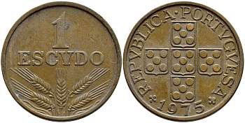 Португалия 1 эскудо 1975 KM 597 бронза 4394-741