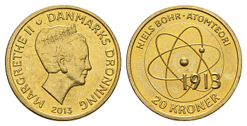 Дания 20 крон 2013 Датские ученые - Нильс Бор KM 956 алюминиевая бронза UNC 4648-127