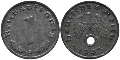 ГЕРМАНИЯ 1 РЕЙХСПФЕННИГ 1943 A KM 97, J.369 цинк 96-755