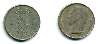 БЕЛЬГИЯ 1 ФРАНК 1970 BELGIQUE KM 142.1 медно-никель 25-1415