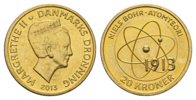 Дания 20 крон 2013 Датские ученые - Нильс Бор KM 956 алюминиевая бронза UNC 4648-127
